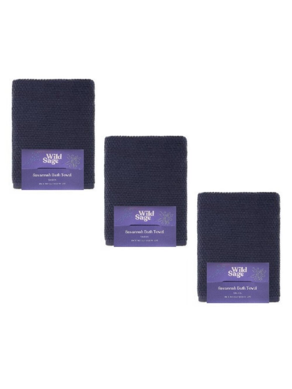 3 BIJOU BLUE Wild Sage Savannah Quick Dry 90% Cotton BATH Towels DARK BLUE color